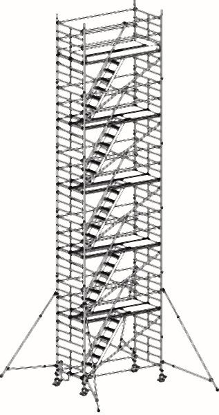 HYMER Treppen-Fahrgerüst mit Ausleger, Bühnenlänge 2,95 m, Rahmenteilbreite 1,50 m, Reichhöhe 12,40 m, 857312