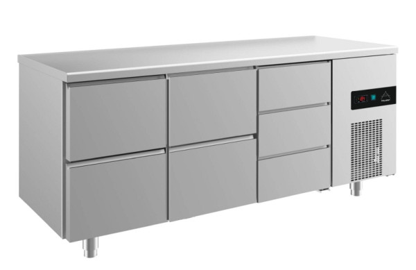 A&S Polarny Kühltisch -2 bis +8°C mit 2x zwei Schubladen und 1x drei Schubladen rechts, 1865 x 700 x 850 mm, KT3ZZD