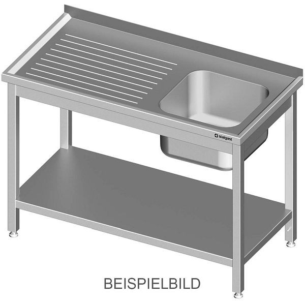 Stalgast Spültisch mit Grundboden 1300x600x850 mm, mit einem Becken links, mit Aufkantung, verschweißt, VST13621LA