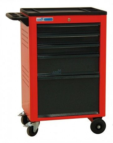 ADB Werkstattwagen BASIC mit 5 Schubladen, Maße: 960 x 610 x 450mm (HxBxT), Farbe Korpus: rot, RAL 3020, Farbe Front: grau, RAL 7016, 21003