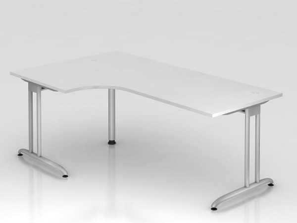 Hammerbacher Winkeltisch C-Fuß 200x120cm 90° Weiß, Winkelform 90°, horizontale Kabelwanne, links oder rechts montierbar, Arbeitshöhe 72 cm, VBS82/W/S