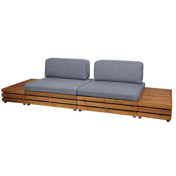Mendler Garten-Garnitur HWC-L28, Lounge-Set Sitzgruppe Lounge-Sessel Sofa, Spun Poly Akazie Holz MVG, Polster dunkelgrau, 99095+99096