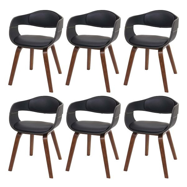 Mendler 6er-Set Esszimmerstuhl HWC-A47b, Küchenstuhl Stuhl, Retro-Design Holz Bugholz Kunstleder, schwarz, 6x94647