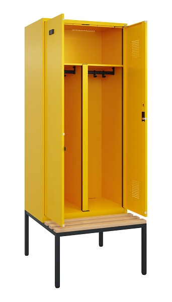 C+P PSA Doppel-Spind Evolo PLUS, Bank, 2 Abteile, 2120x800x815mm, 1023/1023, Zylinderschloss, Sitzfläche Buche-Hartholz, Sitzbank, 0490527-22P S10049