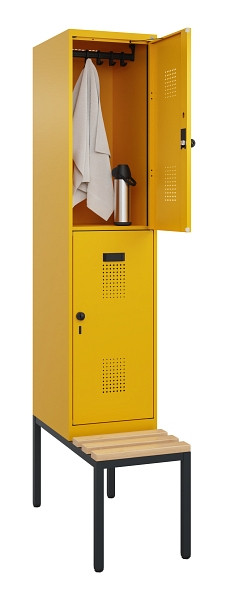 C+P Doppelstock-Spind Evolo PLUS, Bank, 2 Fächer, 2120x400x815mm, 1023/1023, Drehriegel, Sitzfläche Buche-Hartholz, Sitzbank, 0493507-12 S10022