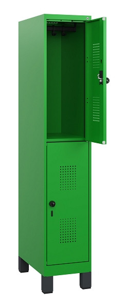C+P Doppelstöckiger Spind Evolo PLUS, Füße, 2 Fächer, 1630x300x500mm, 6037/6037, Drehriegel, 0493105-10 S10036