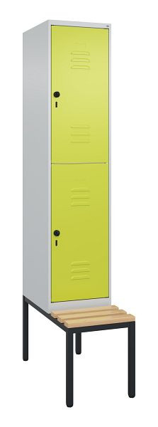 C+P Doppelstöckiger Spind Classic PLUS, Bank, 2120x400x815mm, 7035/0024, Drehriegel, Sitzleisten aus Buche, mit untergebauter Sitzbank, 0803507-12 S10010