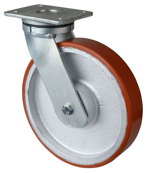 BS Rollen Schwerlastrolle, Rad-Breite 50 mm, Rad-Ø 250 mm, Tragfähigkeit 1300 kg, Guss-Polyurethan 95 Shore A, Radkörper Guss, Kugellager, RR100.C10.250