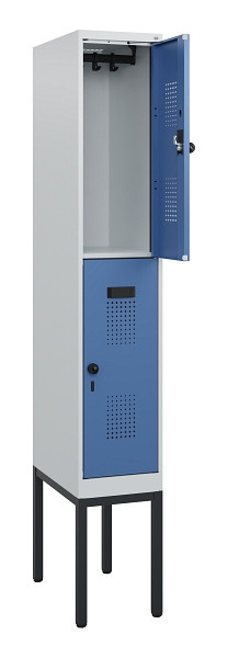 C+P Doppelstock-Spind Evolo PLUS, Gestell, 2 Fächer, 1950x300x500mm, 7035/5023, Drehriegel, 0493305-10 S10008