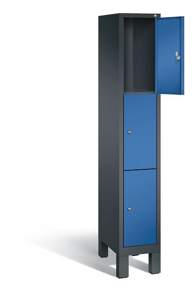 C+P Schließfachschrank Evolo, H1850xB320xT500mm, Farbe: Schwarzgrau / Enzianblau, 48010-103 S10046