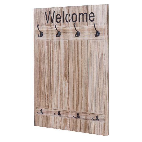 Mendler Wandgarderobe HWC-C89 Welcome, Garderobe Garderobenpaneel, Shabby-Look Vintage, 91x60cm, naturbraun, 61924