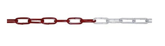 DENIOS Absperrkette aus Kunststoff, Länge 25 m, rot/weiß, Durchmesser 8 mm, 236901