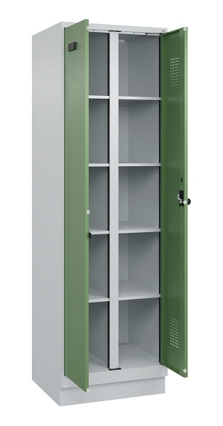 C+P Wäsche-Spind Evolo PLUS, mit Sockel, 2 Abteile, 1950x600x500mm, 7035/6011, Verschluss Drehriegel, 049022-20B S10010