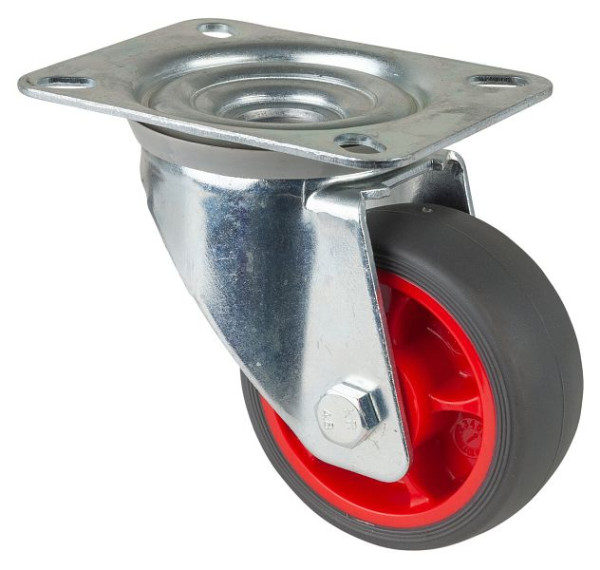 BS Rollen Transportrolle Lenkrolle, thermoplastisches Gummirad, Reifen grau, Rollenlager, Platte, Durchmesser: 80 mm, VE: 4 Stück, L400.B44.081.03