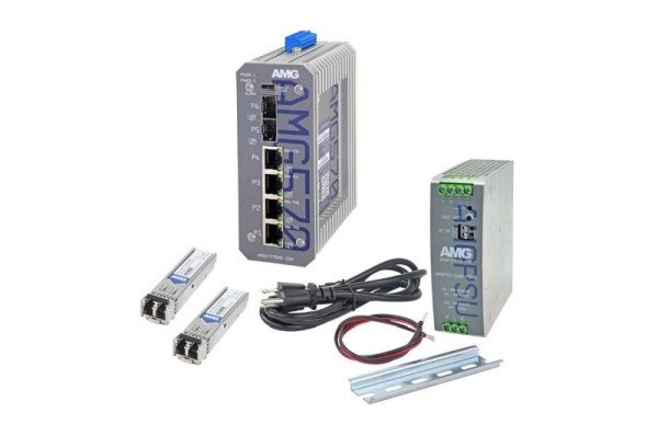 AMG Systems Industrieller 6 Port Managed PoE Switch Kit, 2x SFP-MM-1G-SX05-85, PoE Standard: PoE++, AMG570-2GBT-2GAT-2S-P240-KM1