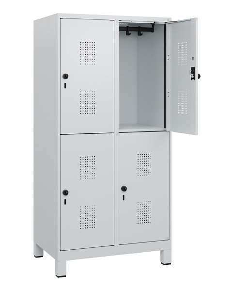 C+P Doppelstöckiger Spind Evolo PLUS, Füße, 4 Fächer, 1630x800x500mm, 7035/7035, Drehriegel, 0493105-22 S10013