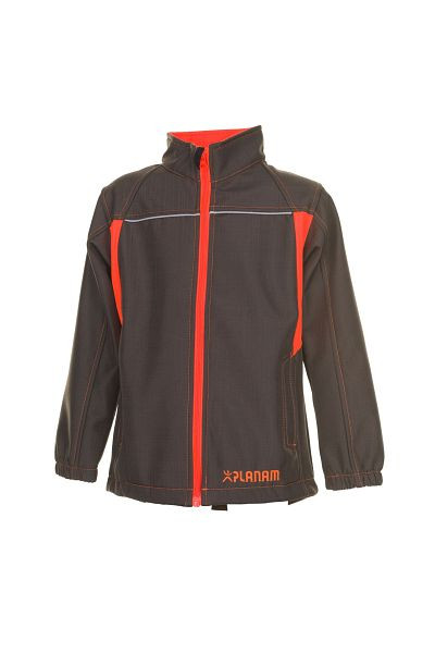 Planam Basalt Neon Junior Softshelljacke, oliv/orange, Größe 122/128, 6132122