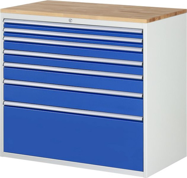 RAU Schubladenschrank Serie 7000, B1145 x T650 x H1035mm, Buche-Massiv-Arbeitsplatte, Schubladen: 2xH60, 2xH90, 1xH120, 1xH150, 1xH360 mm, 13-XXL7.9A-B.11
