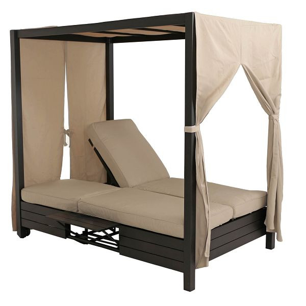 Mendler Aluminium Lounge-Gartenliege HWC-O18, XL Sonnenliege Bali-Liege Daybed, 10cm-Polster 193x126x204cm schwarz Kissen creme, 110922