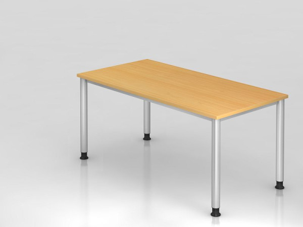 Hammerbacher Schreibtisch 4 Fuß rund 160x80cm Buche/Silber, Rechteckform, VHS16/6/S