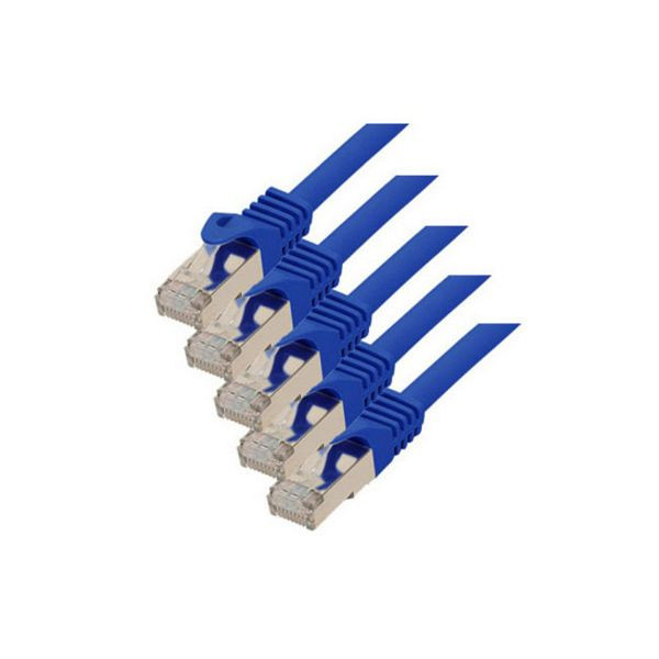 S-Conn RJ45 Patchkabel S/FTP, PIMF, Rohkabel CAT 7 Halogenfrei VE: 5 Stück, blau, 5,0m, 75515-B-SET5
