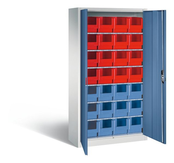 C+P Magazinschrank Serie 13, H1980xB1000xT420mm, Farbe: Lichtgrau / Fernblau, Muldengriff, 133144-22 S10033
