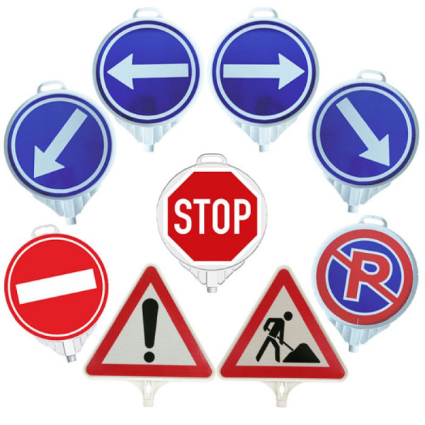 Stein HGS Schild mit Verkehrszeichen, Baustelle,einseitig, 440mm (SL),dreieckig, 10070