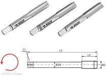 BAER HSSG Handgewindebohrer 3-teilig Satz M 52 x 5,0 - LINKS, 110302022