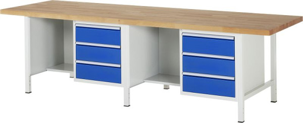 RAU Werkbank Serie 8000 - Gestell-Bauweise (Schweißgestell), 2 Unterbau-Container (3x Schublade, Ablageboden), 3000x840x900 mm, 03-8452A2-309B4S.11