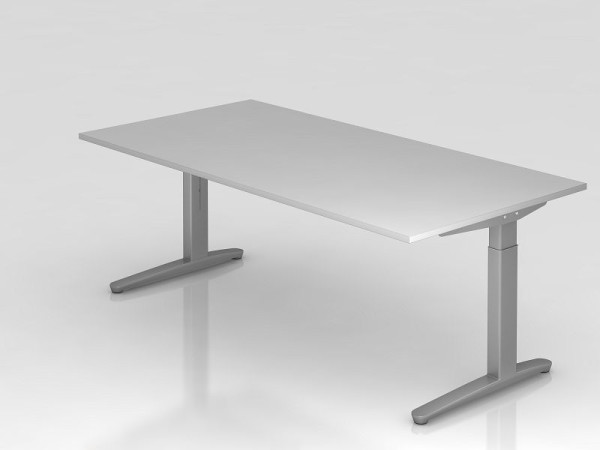 Hammerbacher Schreibtisch C-Fuß 200x100cm Grau/Silber, Alu-Kufe Silber (ähnlich RAL 9006), VXB2E/5/SS