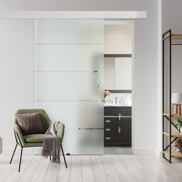 HOME DELUXE Glasschiebetür SIRENA, 205 x 105 cm Milchglas mit Streifen, 49698
