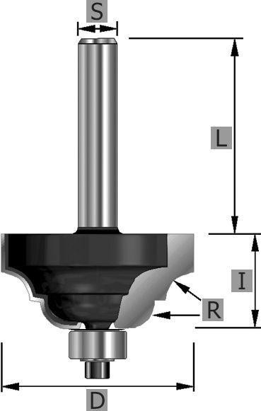 Edessö Römischer Classic Profilfräser HW mit Kugellager, A: 25,4, R: 3,2, B: 12,7, C: 12, 116025412