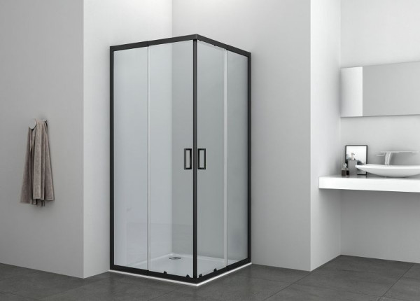 Sanotechnik Eckduschkabine 78,5-90x190cm profile in schwarz 5mm glas, 2 Schiebetüren, B8090B