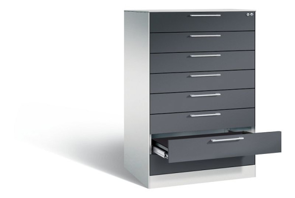 C+P Schubladenschrank Asisto, H1310xB800xT600mm, Farbe: Lichtgrau / Schwarzgrau, Bügelgriff, 146223-800 S10004