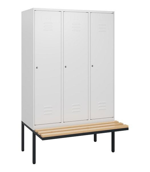 C+P Umkleidespind Classic PLUS, 3 Abteile, 1950x1200x815mm, 9016/9016, Zylinderschlösser, Buche-Sitzleisten, 0800405-32 S10029