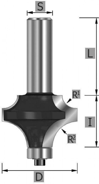 Edessö Duo-Radienfräser HW mit Kugellager, A: 38,1, R1: 6,35, B: 25,4, C: 12, 111738112