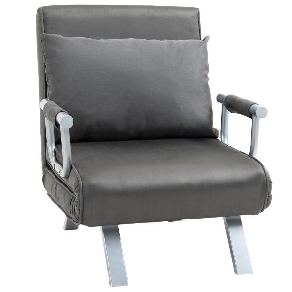 HOMCOM Schlafsofa mit Armlehne, 3-in-1 Schlafsessel, Gästebett, Klappmatratze, Klappbett, Chaiselongue, Multifunktion, Wildlederimitat Grau, 833-040