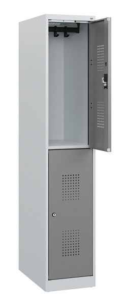 C+P Doppelstöckiger Spind Evolo PLUS, 2 Fächer, 1530x300x500mm, 7035/0004, Zylinderschloss, 0493005-10 S10041