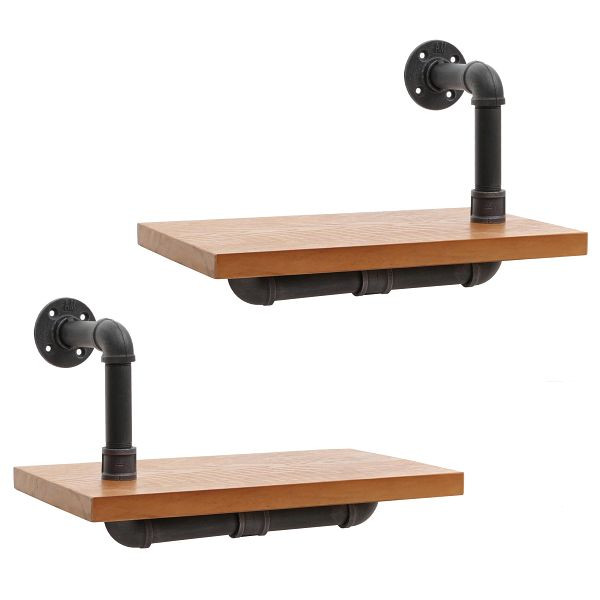 Mendler 2er-Set Wandregal HWC-N29, Hängeregal Regal Bücherregal, 3D-Struktur Industrial Stahl Massiv-Holz 29x45x25cm, natur, 106078