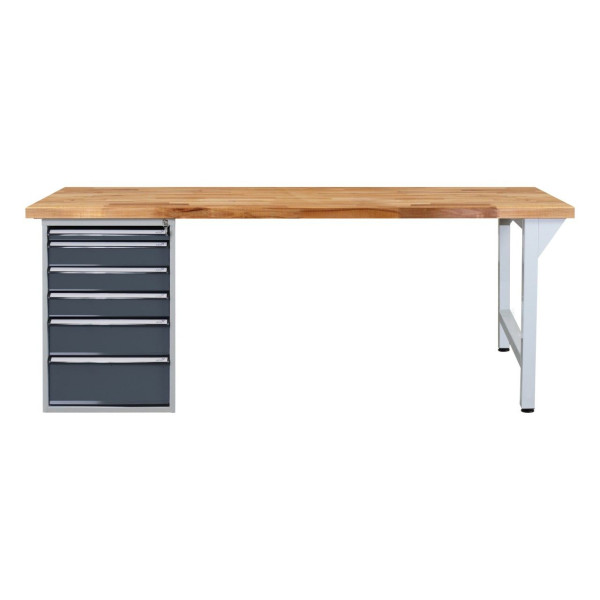 ADB Werkbank mit Schubladenbox-6 Schubladen, H850xB2000xT750mm, RAL 7035, 42675