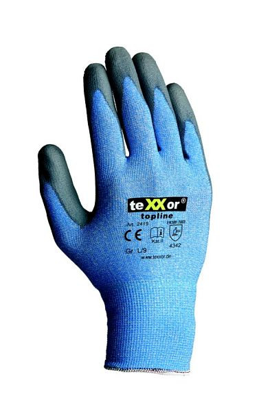 teXXor Schnittschutz-Strickhandschuhe POLYURETHAN-BESCHICHTUNG, Größe: 8, Farbe: grau/hellblau meliert, VE: 12 Paar, 2419-8