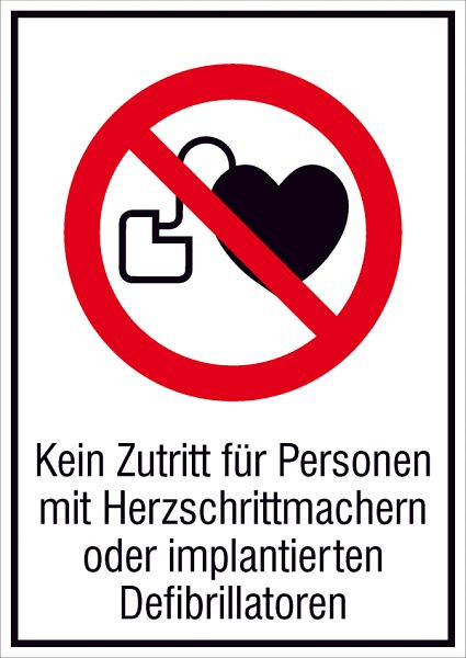 SafetyMarking Verbots-Kombischild, Kein Zutritt für Personen mit Herzschrittmachern oder implantierten Defibrillatoren, 13,1x18,5 cm, Aluminium, 51.A6268