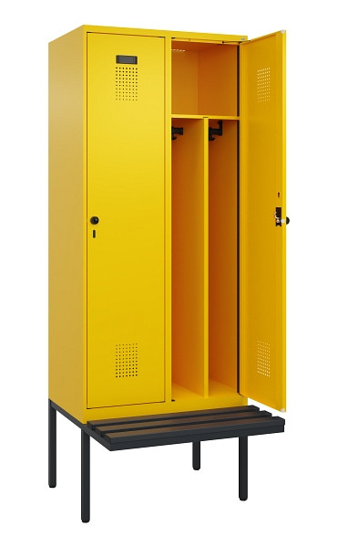 C+P Spind Evolo PLUS, 2 Abteile, 2120x800x815mm, 1023/1023, Haken 4, Drehriegel, Sitzfläche Kunststoff, Trennwand, 0490407-22F S10076
