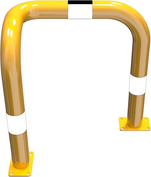 Schake Rammschutzbügel 90° einseitig links, Stahlrohr Ø 76 mm gelb / schwarz, Höhe Überflur: 650 mm, für Dübelbefestigung, 477_78PBG