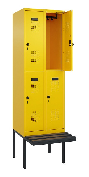 C+P Doppelstock-Spind Evolo PLUS, Bank, 4 Fächer, 2120x600x815mm, 1023/1023, Drehriegel, Sitzfläche Kunststoff, 0493407-20 S10103