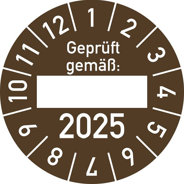 Moedel Prüfplakette Geprüft gemäß: 2025, Folie, Ø 30 mm, VE: 10 Stück/Bogen, 104113