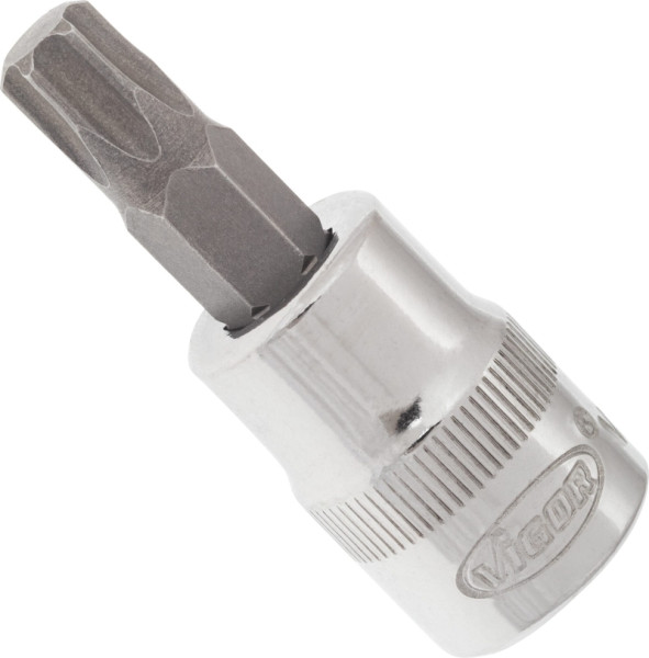 VIGOR TORX Schraubendreher-Einsatz, Vierkant hohl 10 mm (3/8 Zoll), Innen TORX Profil, T45, Länge: 49 mm, für Handbetätigung, V2297N