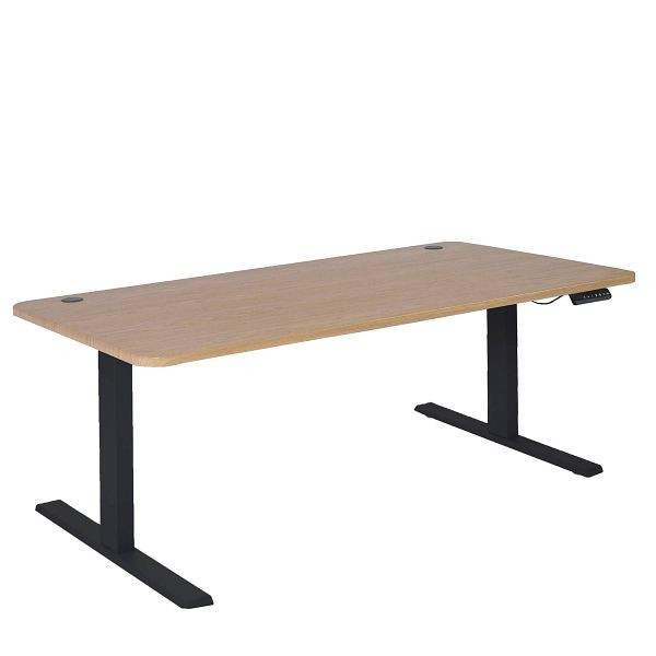 Mendler Schreibtisch HWC-D40, Computertisch, elektrisch höhenverstellbar 160x80cm 53kg, hellbraun, schwarz, 75752+62767