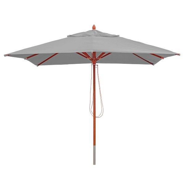 Mendler Gastronomie Holz-Sonnenschirm HWC-C57, Gartenschirm, Polyester/Holz 14kg, eckig 3x3m Seilzug stoßsicher, hellgrau, 76655