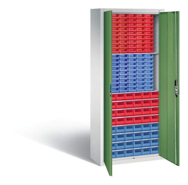 C+P Magazinschrank Serie 13, H1690xB700xT300mm, Farbe: Lichtgrau / Resedagrün, Muldengriff, 133413-24 S10019